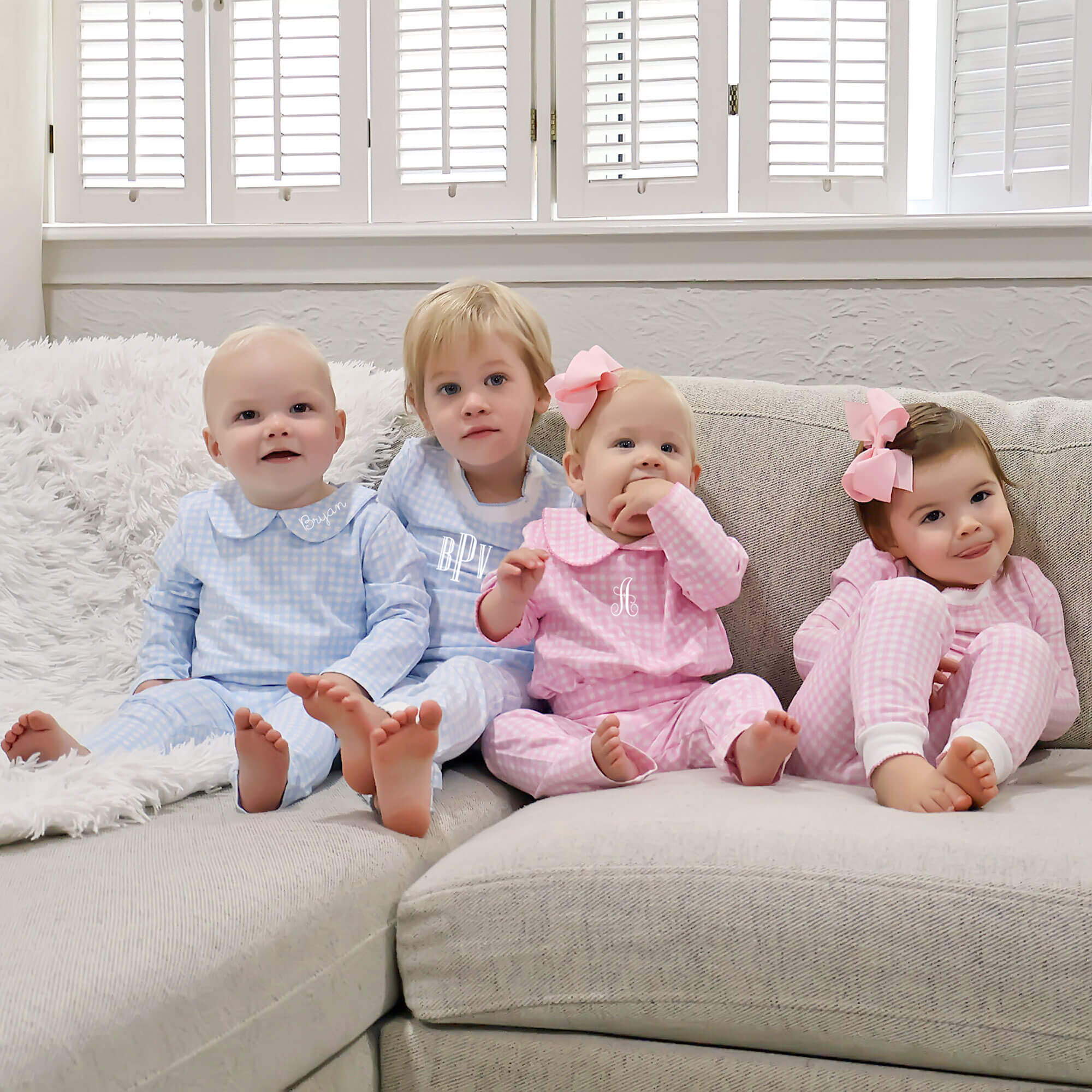 Light Blue Gingham Long Sleeve Bodysuit - Image 5