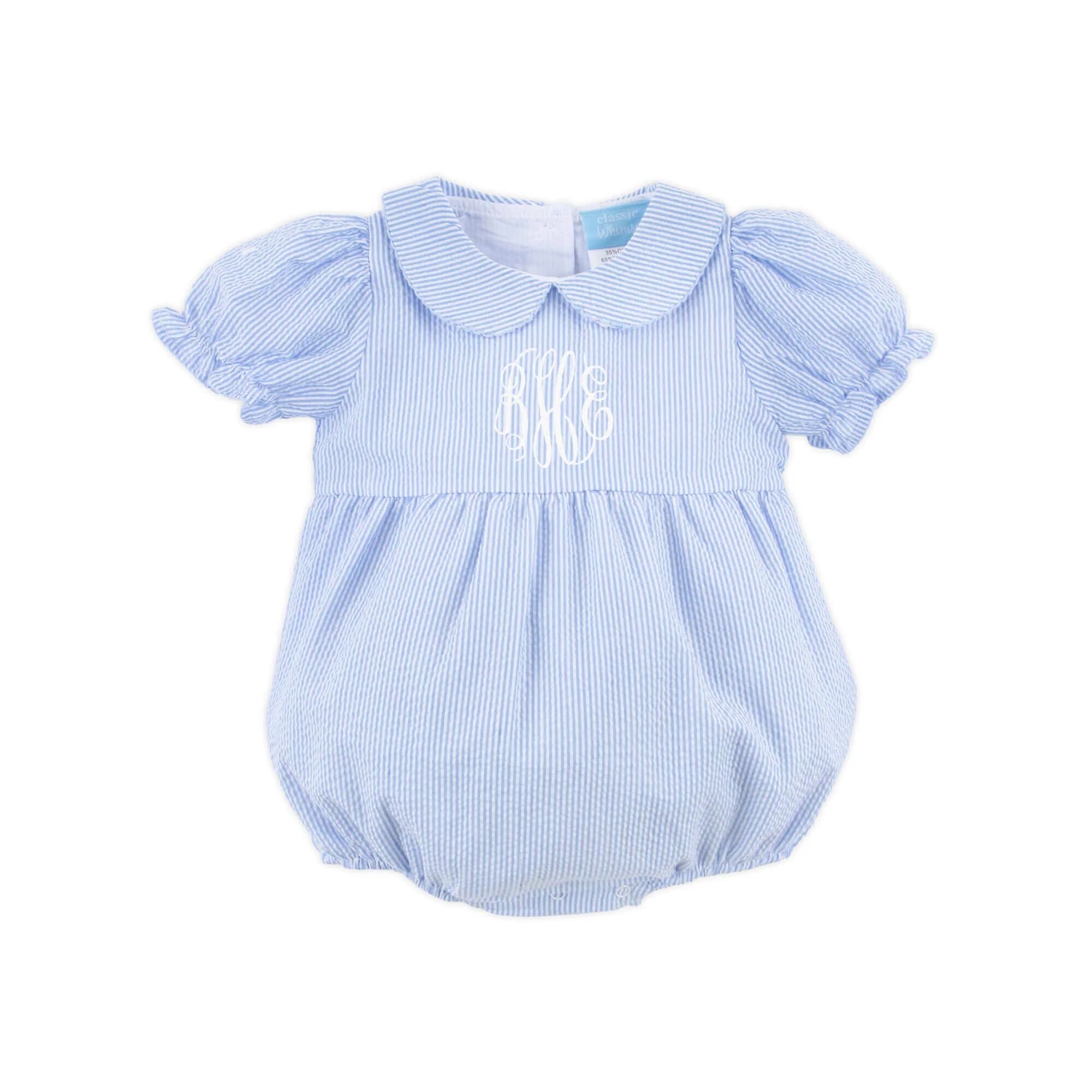 French Blue Stripe Seersucker Collared Bubble - Image 2