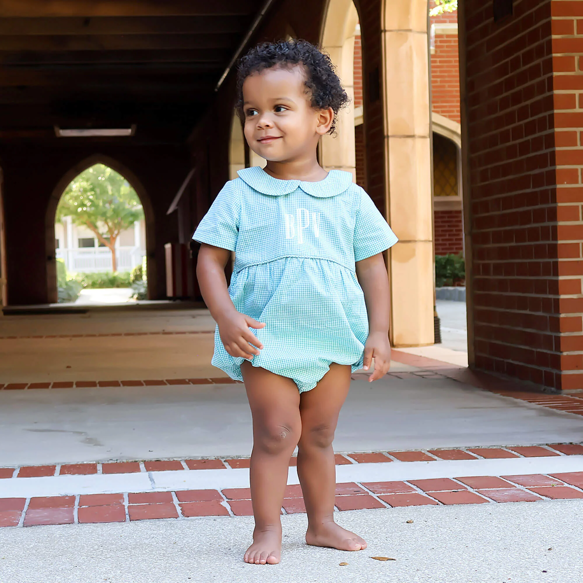 Mint Green Gingham Collared Bubble