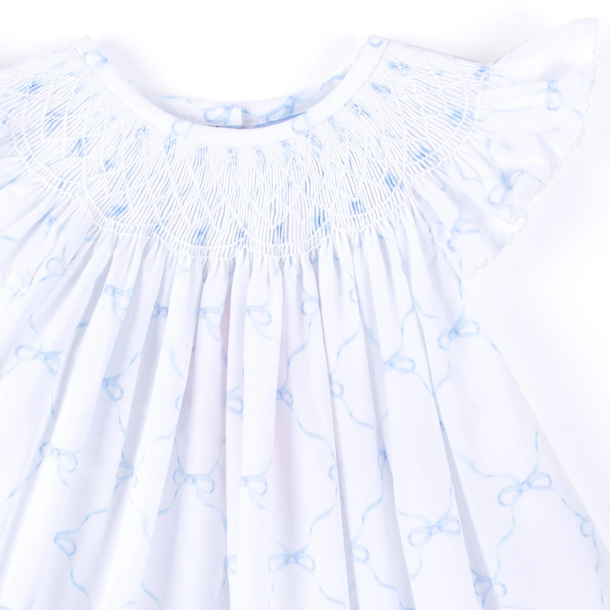 Little Blue Bow Smocked Angel Sleeve Dress
