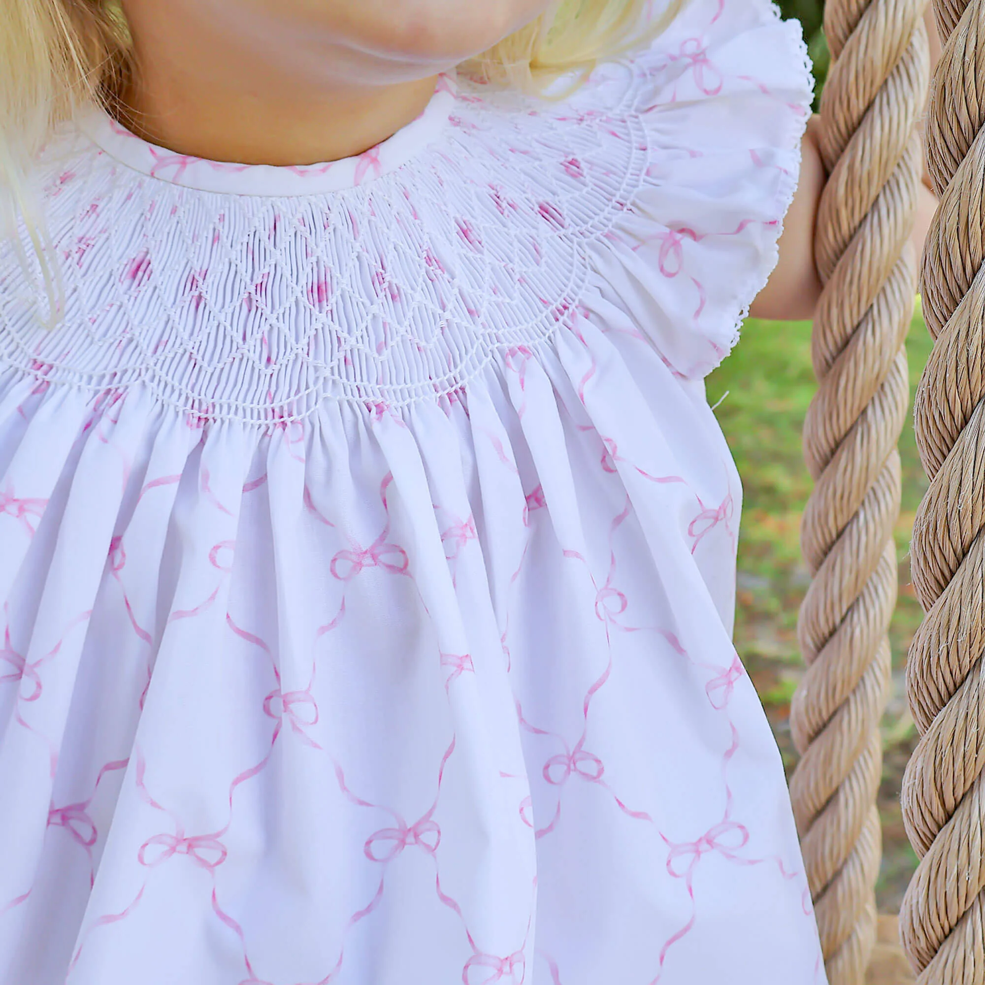 Little Pink Bow Smocked Angel Sleeve Bubble - Image 2