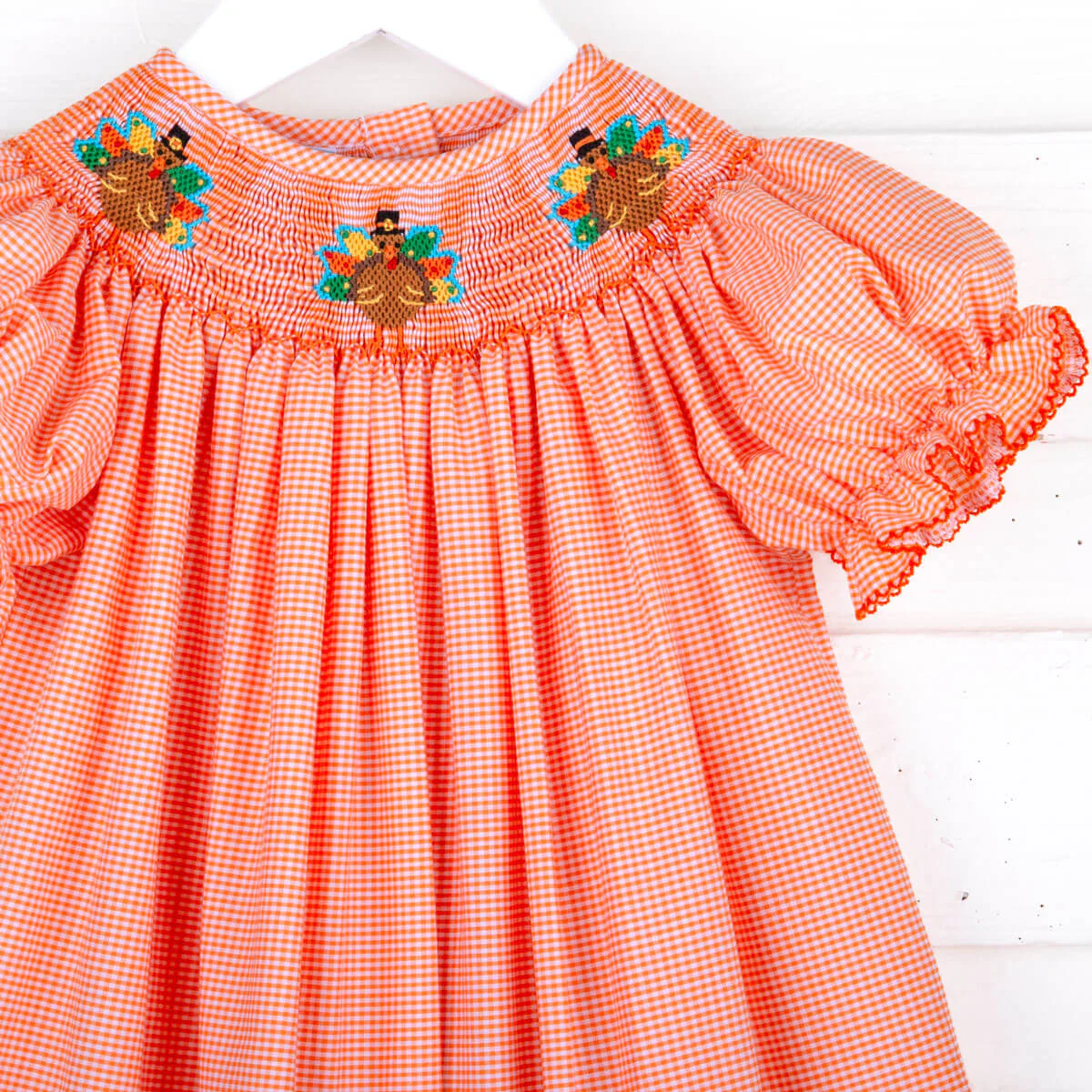 Long Bubble Smocked Turkey Orange Gingham - Image 2