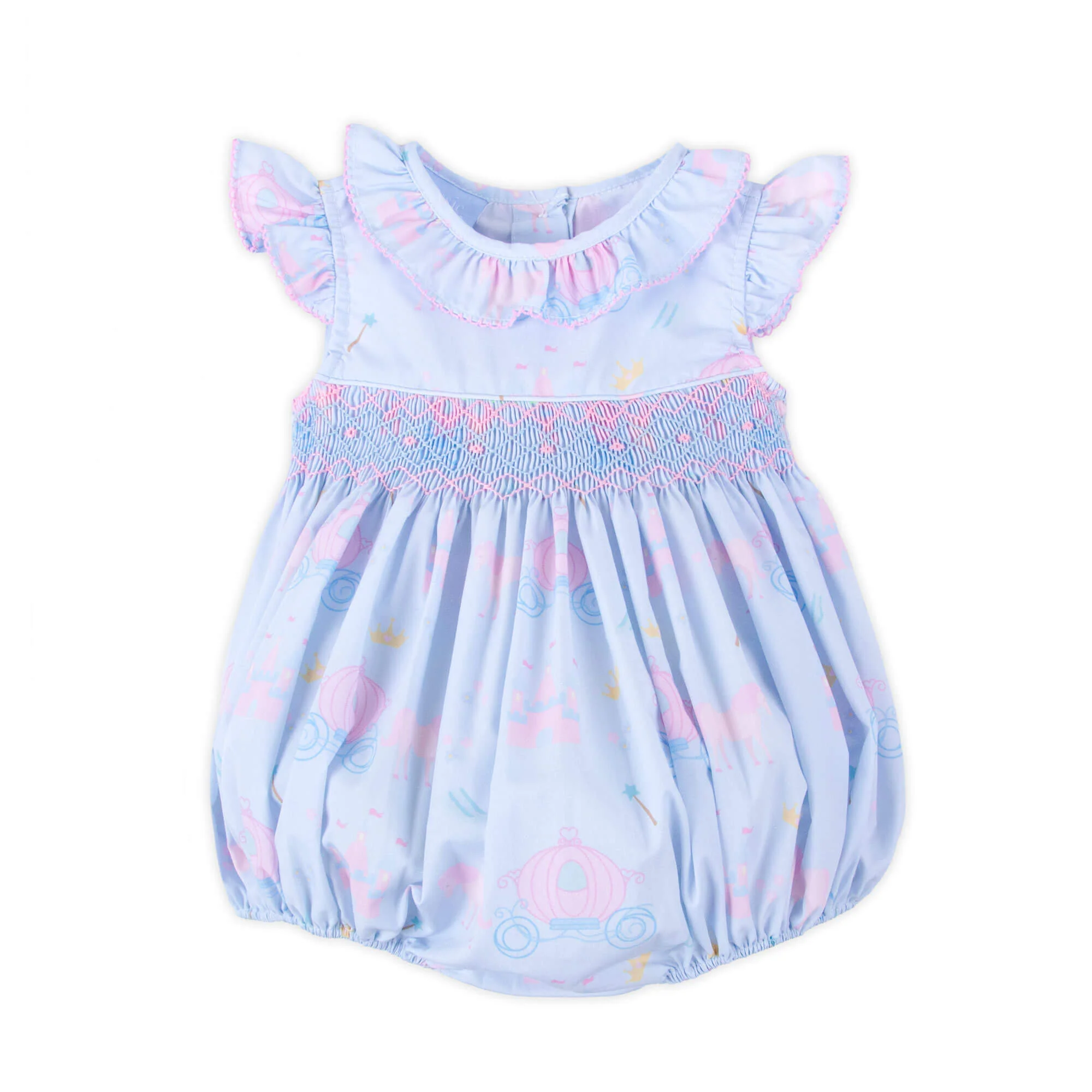 Magical Princess Light Blue Smocked Collared Bubble