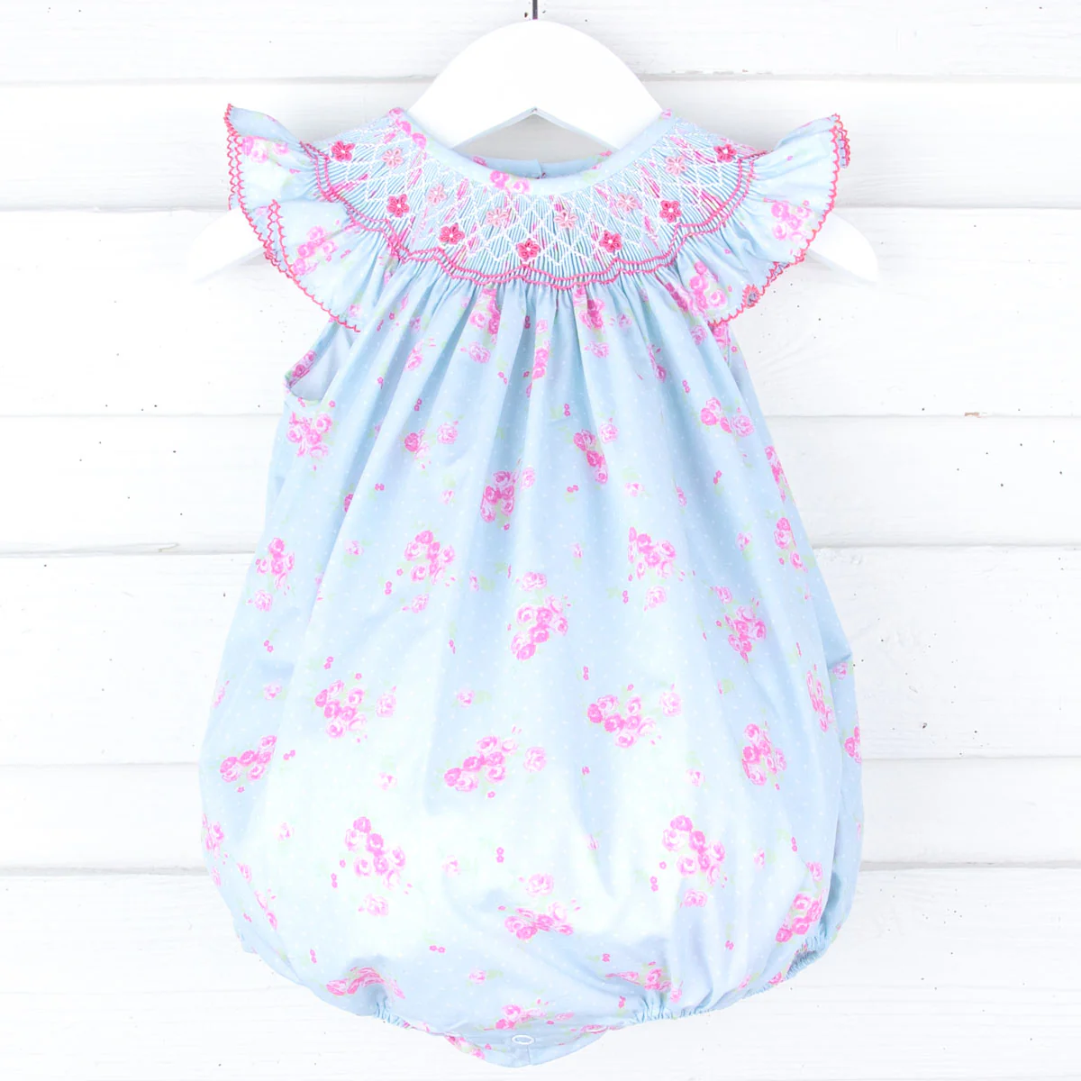 Mint Floral Smocked Angel Sleeve Bubble