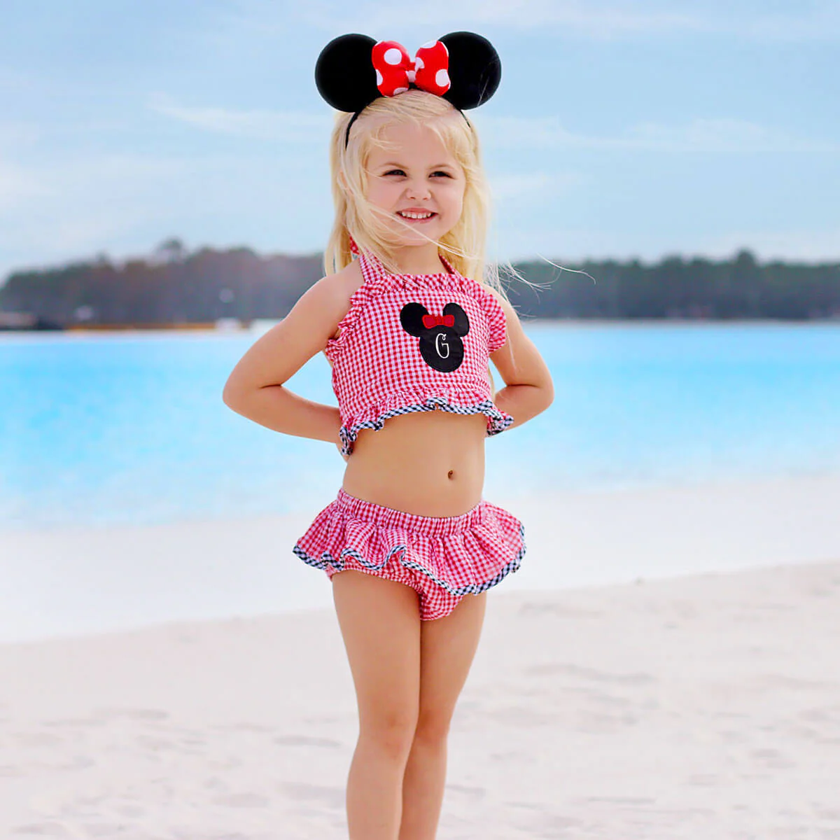 Mouse Ears Red Seersucker Two Piece Swimsuit
