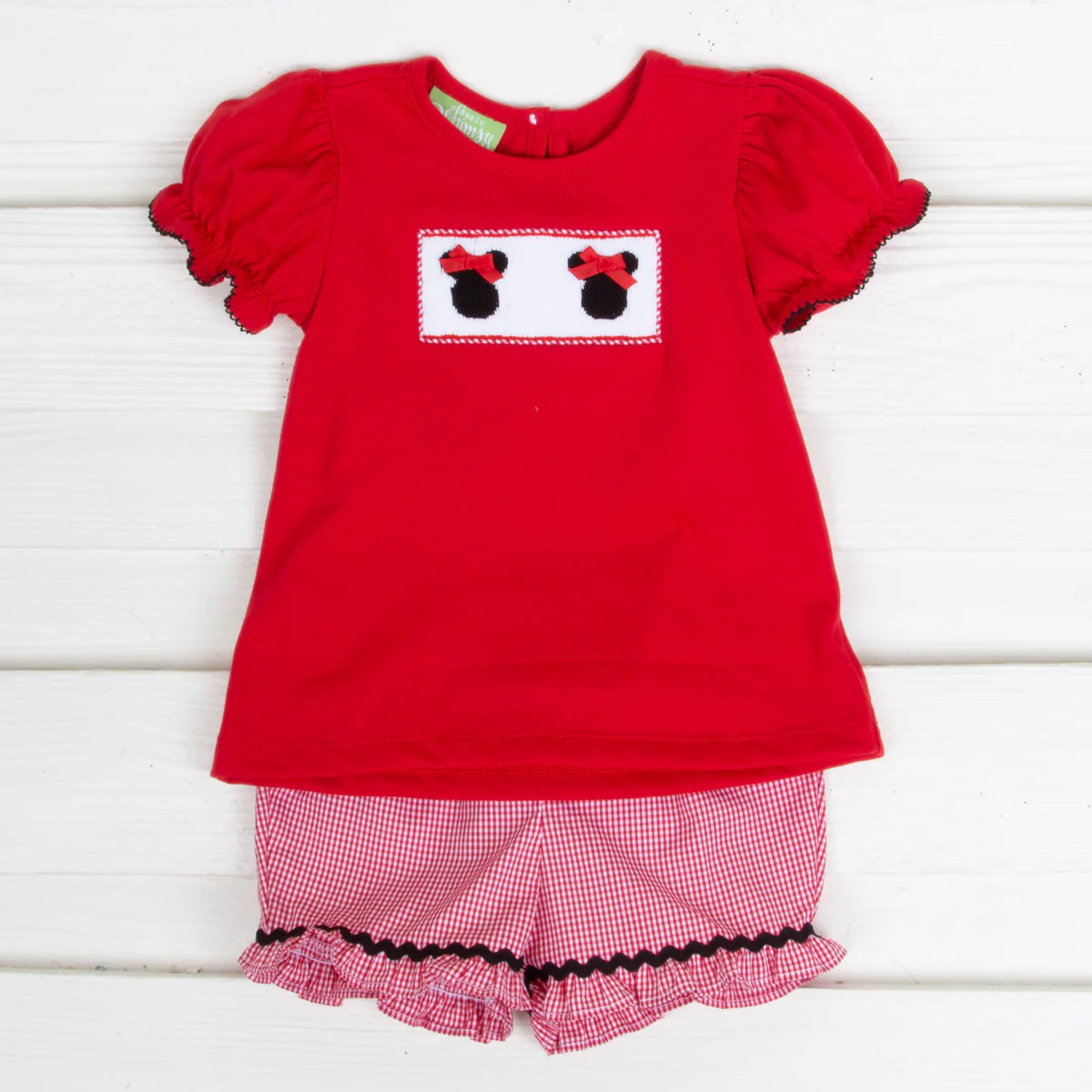 Mouse Ears Smocked Girl Red Short Set