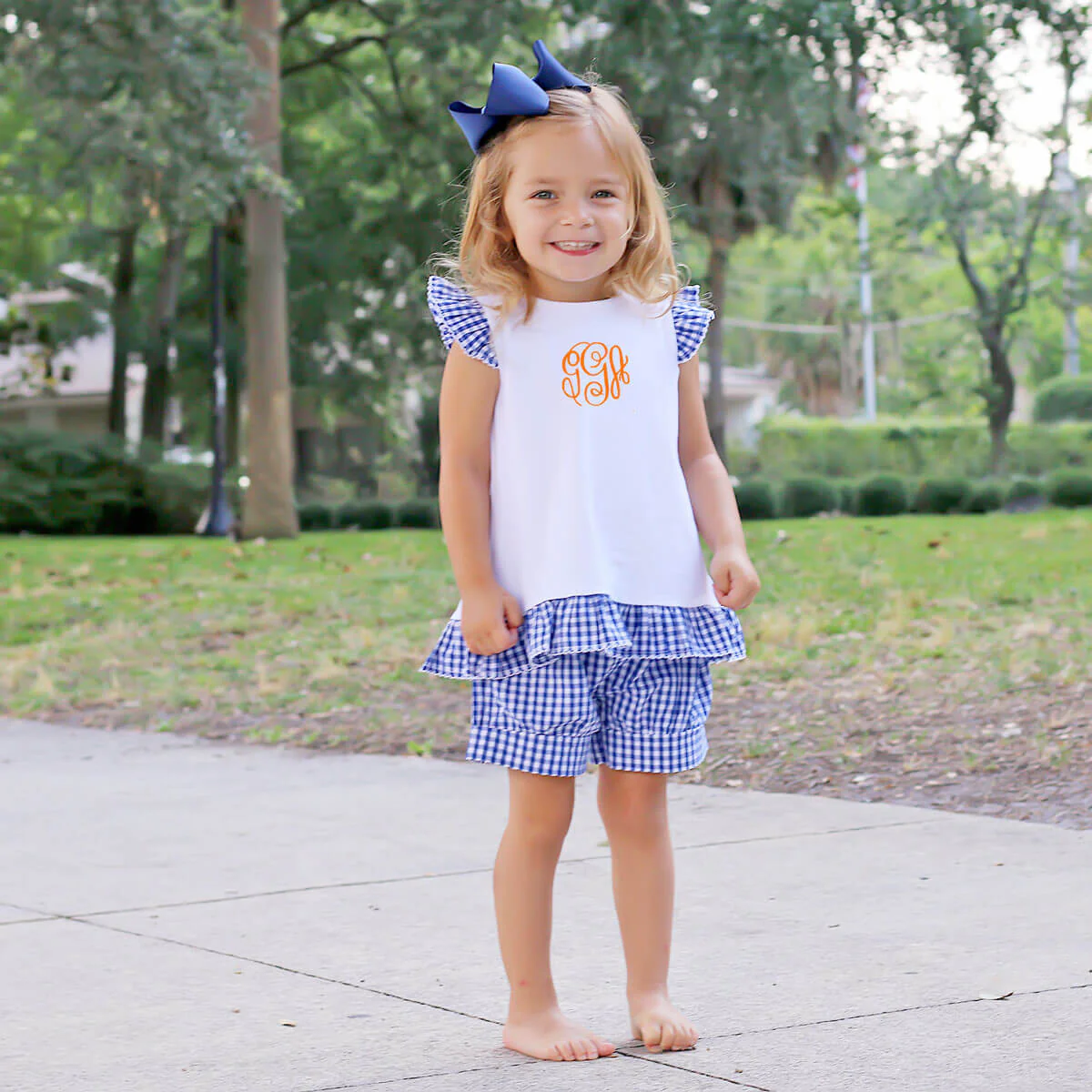 Navy Blue Gingham Tie Back Short Set