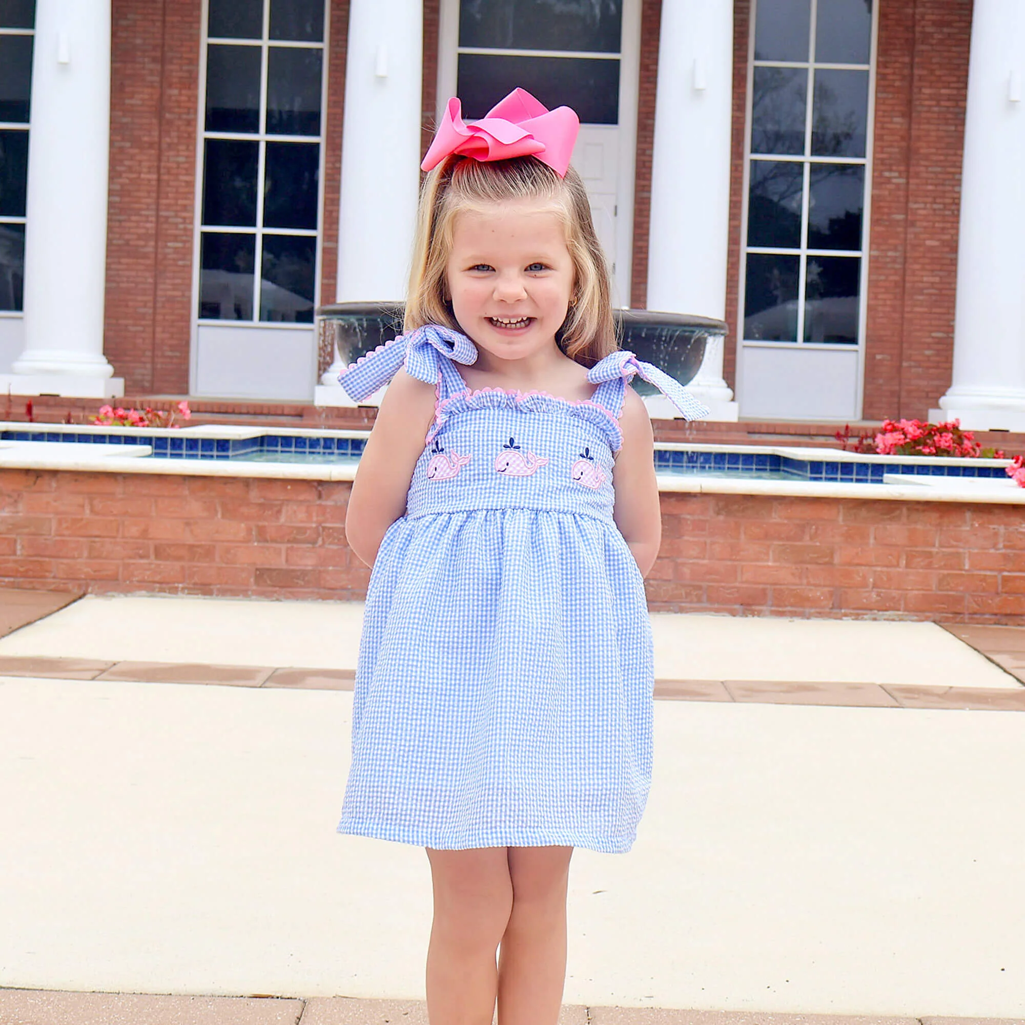 Ocean Whale Light Blue Gingham Aurora Dress