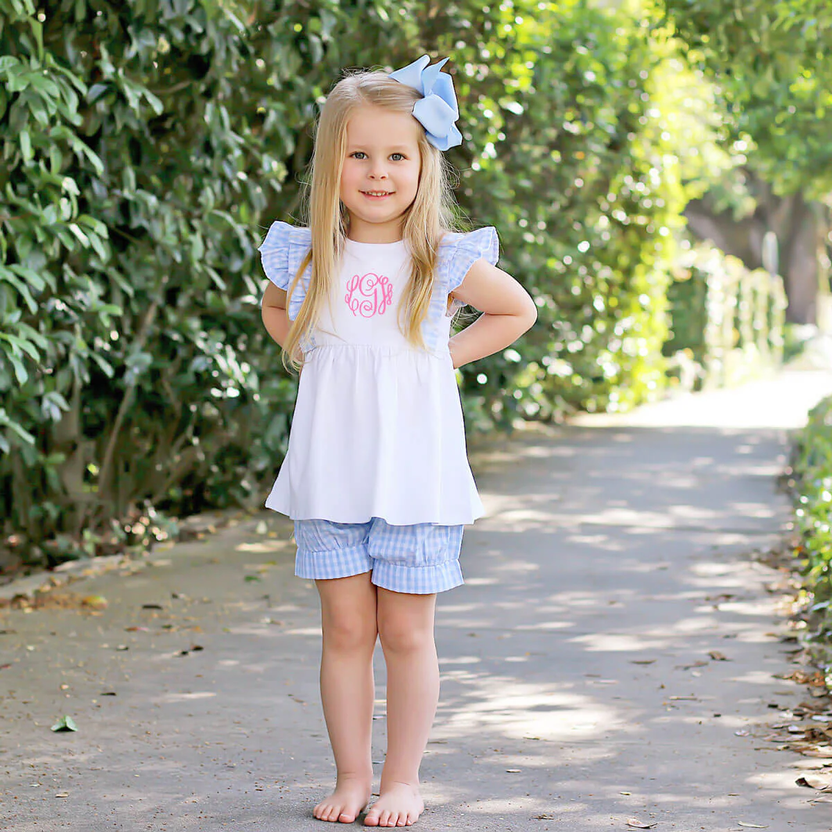 Pastel Blue Gingham Ruffle Kate Short Set - Image 2