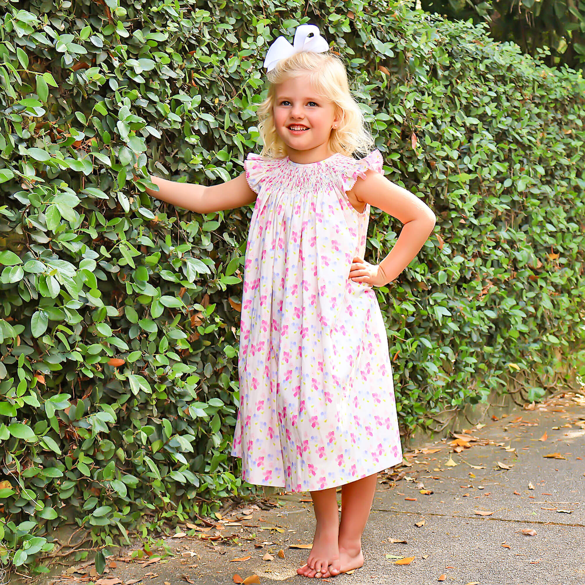 Petal Paradise Smocked Angel Sleeve Dress