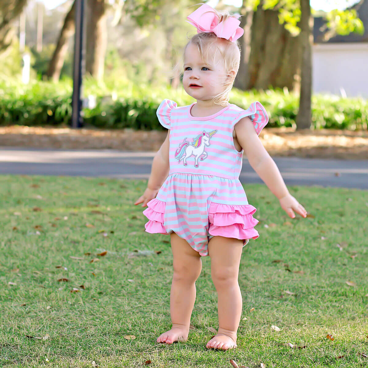 Pink and Blue Stripe Unicorn Ruffle Bubble