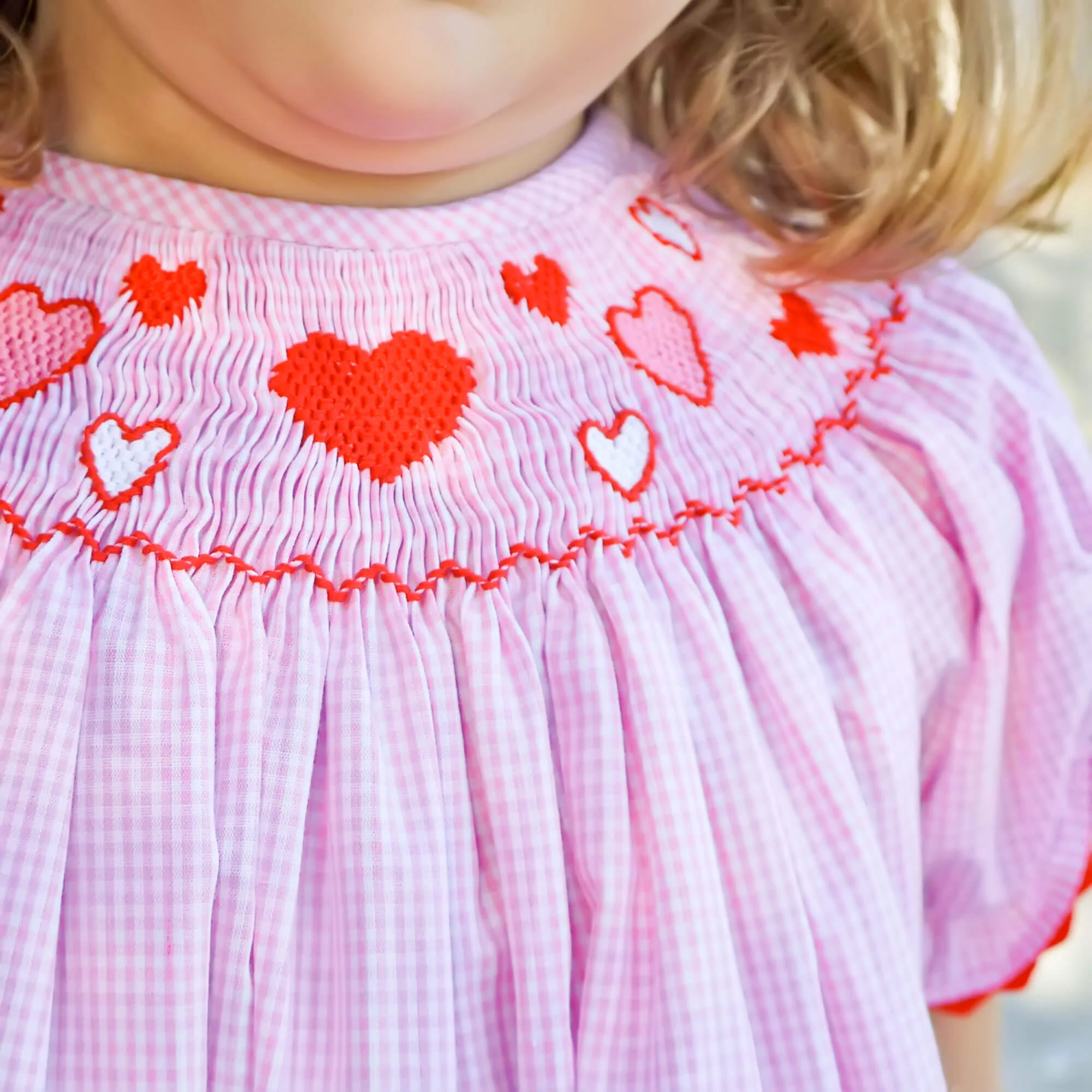 Pink and Red Hearts Smocked Bishop Dress - Image 3