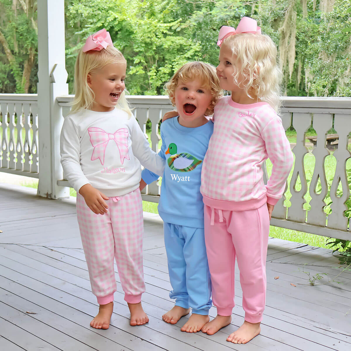 Bow Applique Pink Gingham Jogger Set - Image 4