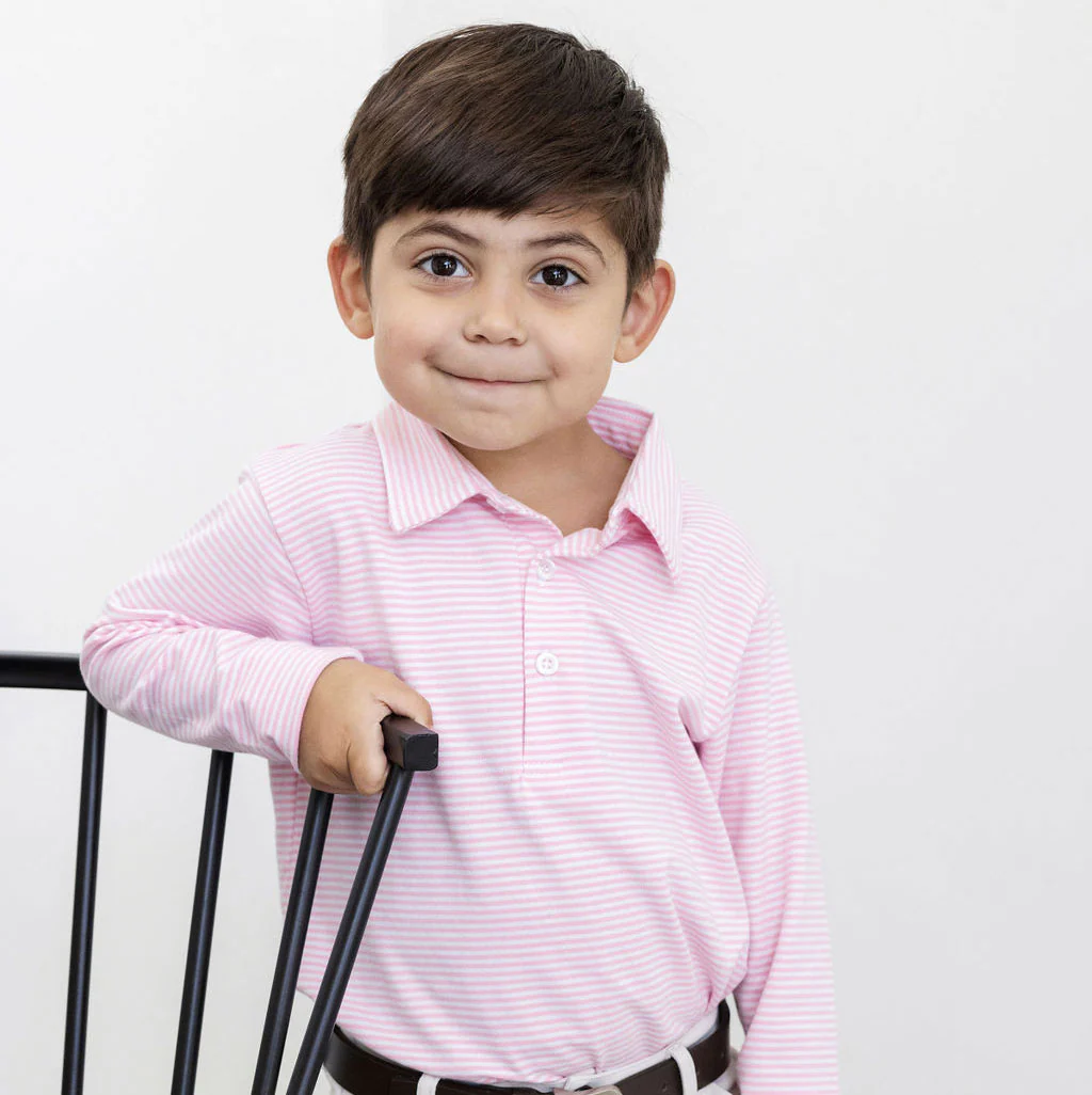 Pink Stripe Long Sleeve Polo - Image 3