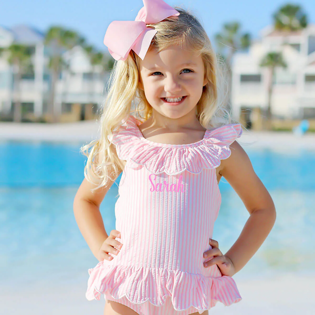 Pink Stripe Seersucker Swimsuit
