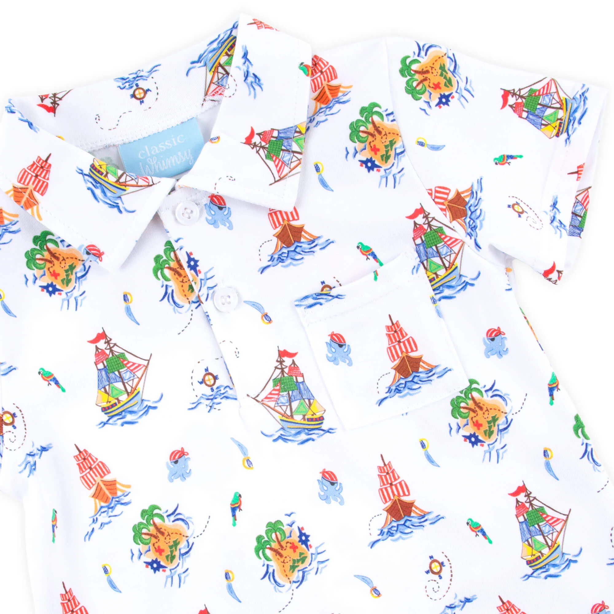 Pirate Ship Print Polo Romper - Image 4