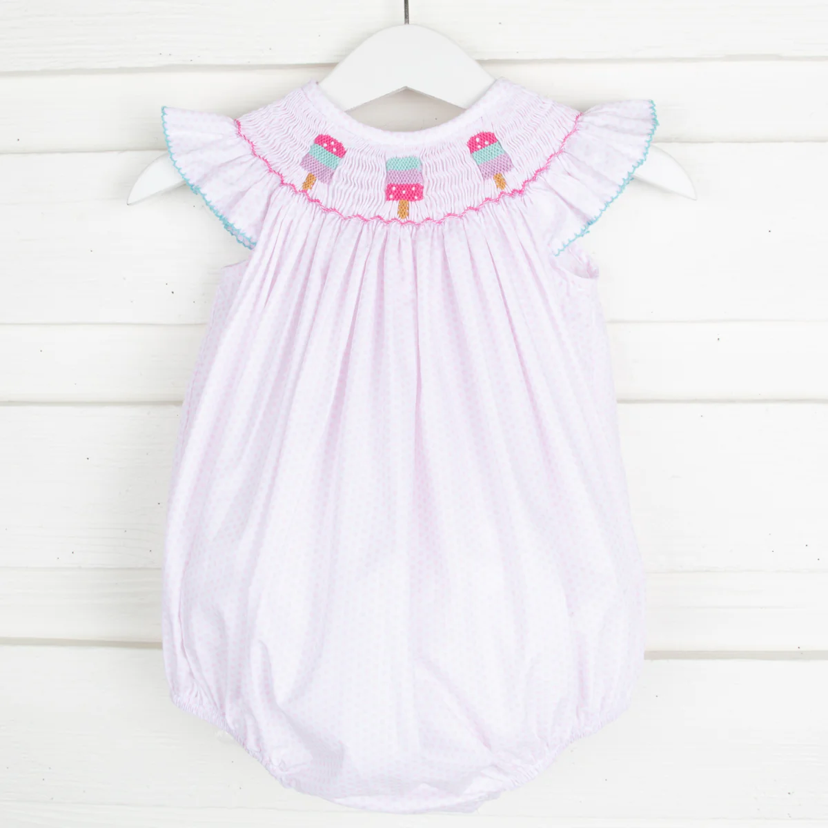 Popsicle Smocked Bubble Light Pink Dot