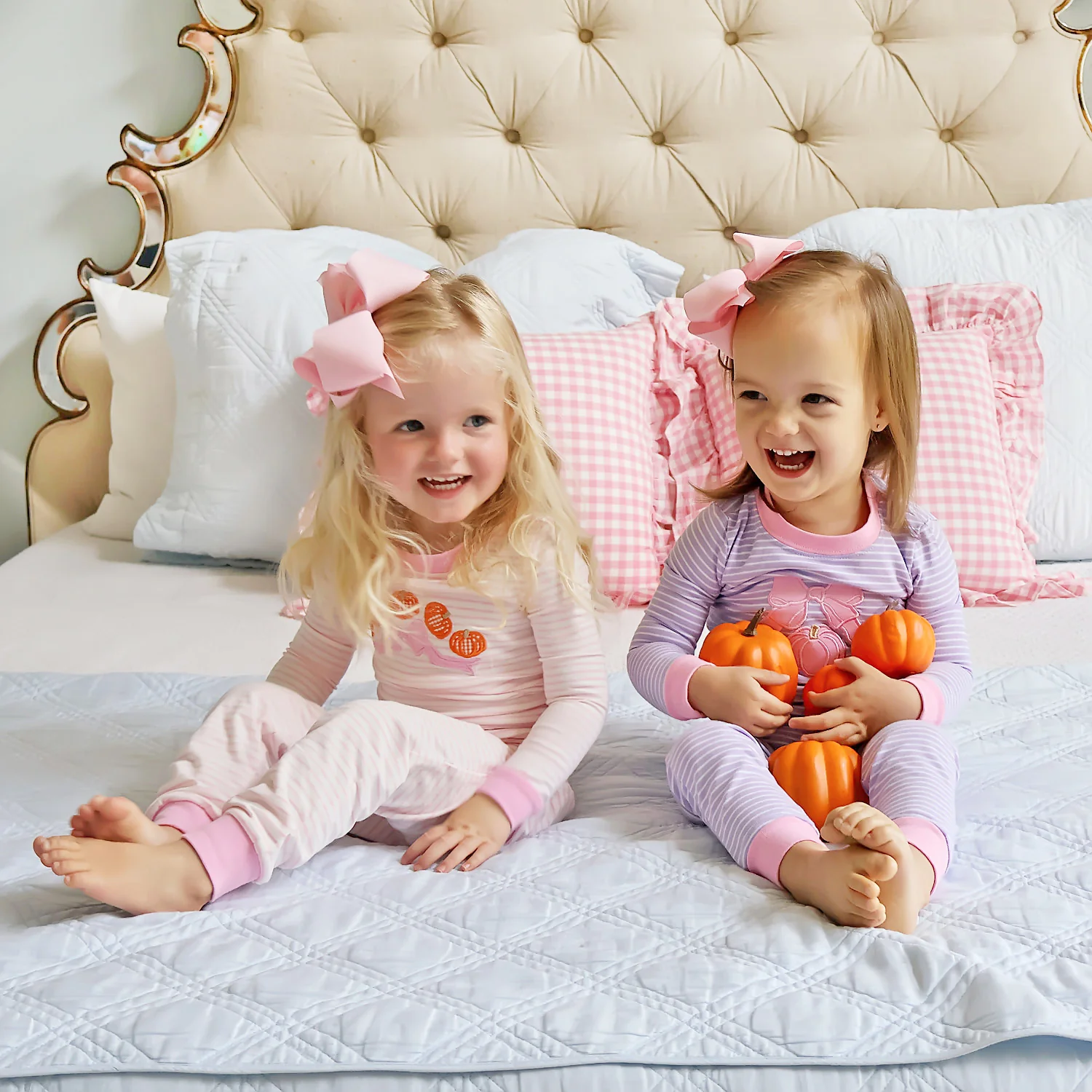 Pumpkin Bow Pink Stripe Pajamas - Image 2