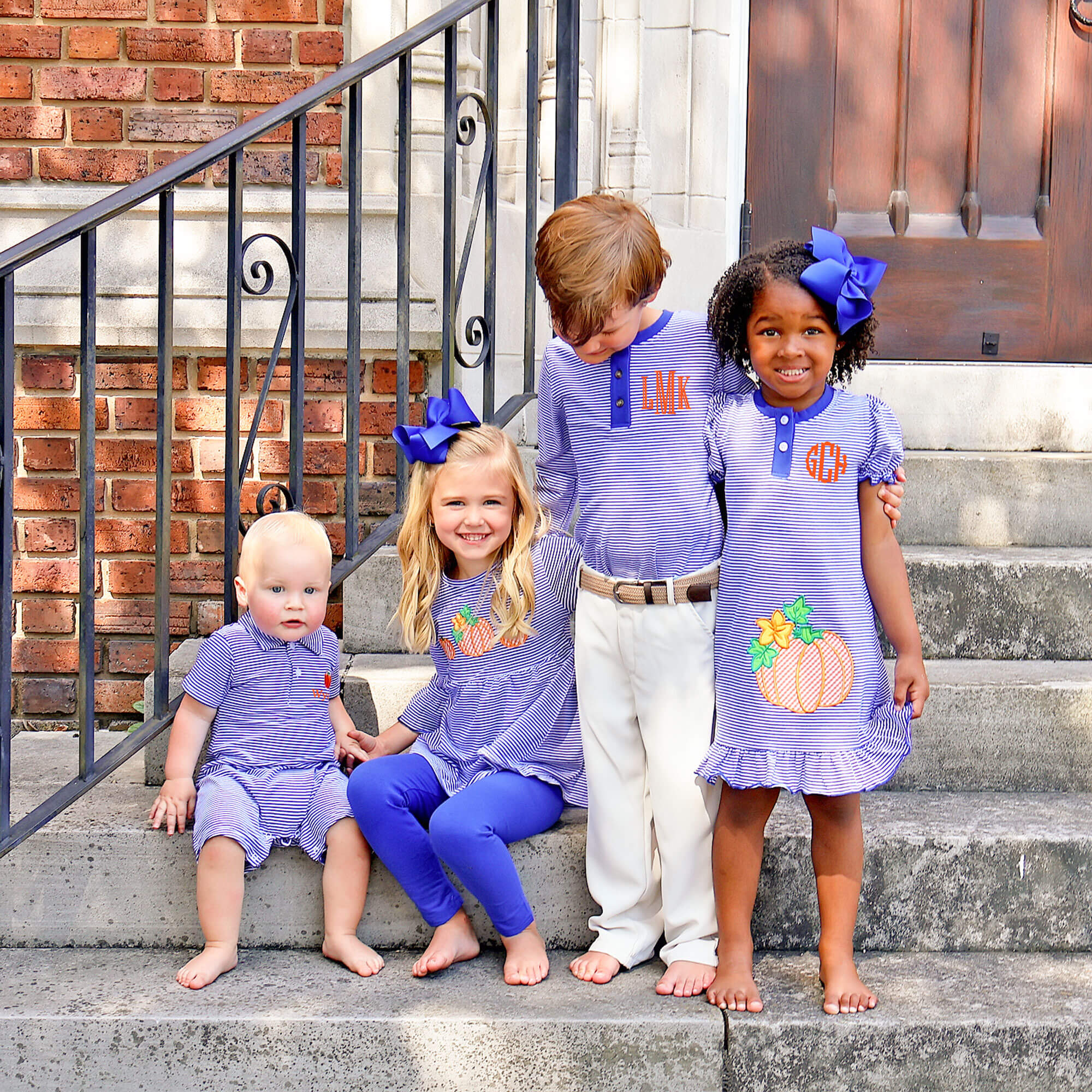 Pumpkin Cluster Royal Blue Stripe Sophia Legging Set - Image 5