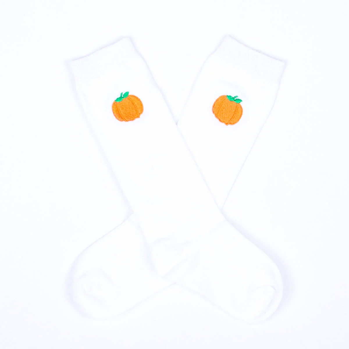 Pumpkin Embroidered Knee High Socks