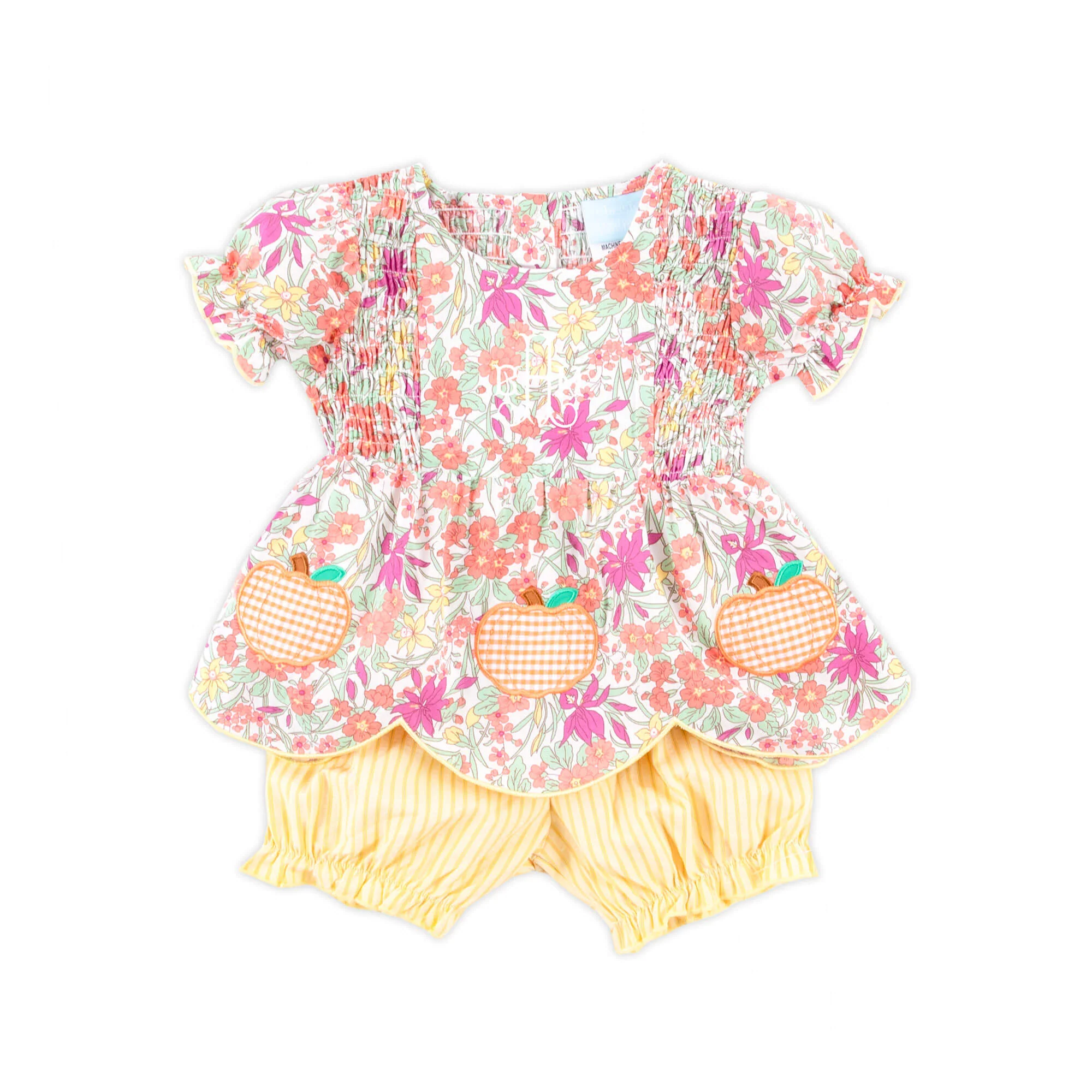 Pumpkin Pink Floral Smocked Aria Bloomer Set - Image 2