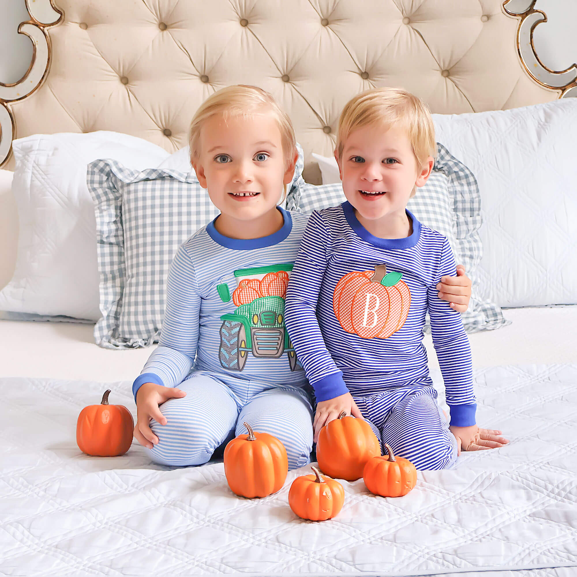 Pumpkin Tractor Blue Stripe Pajamas - Image 4