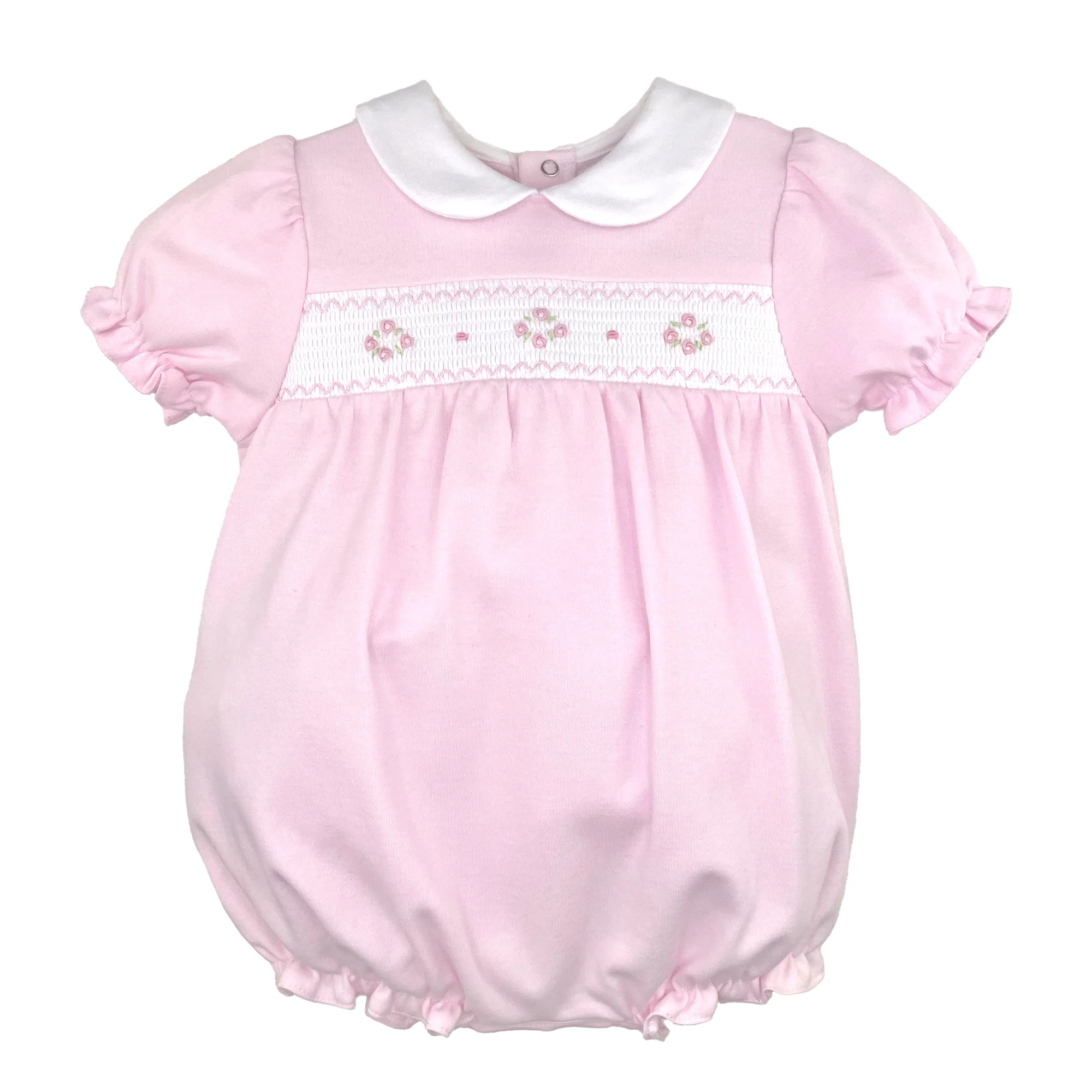 Rosebud Smocked Pink Collared Bubble