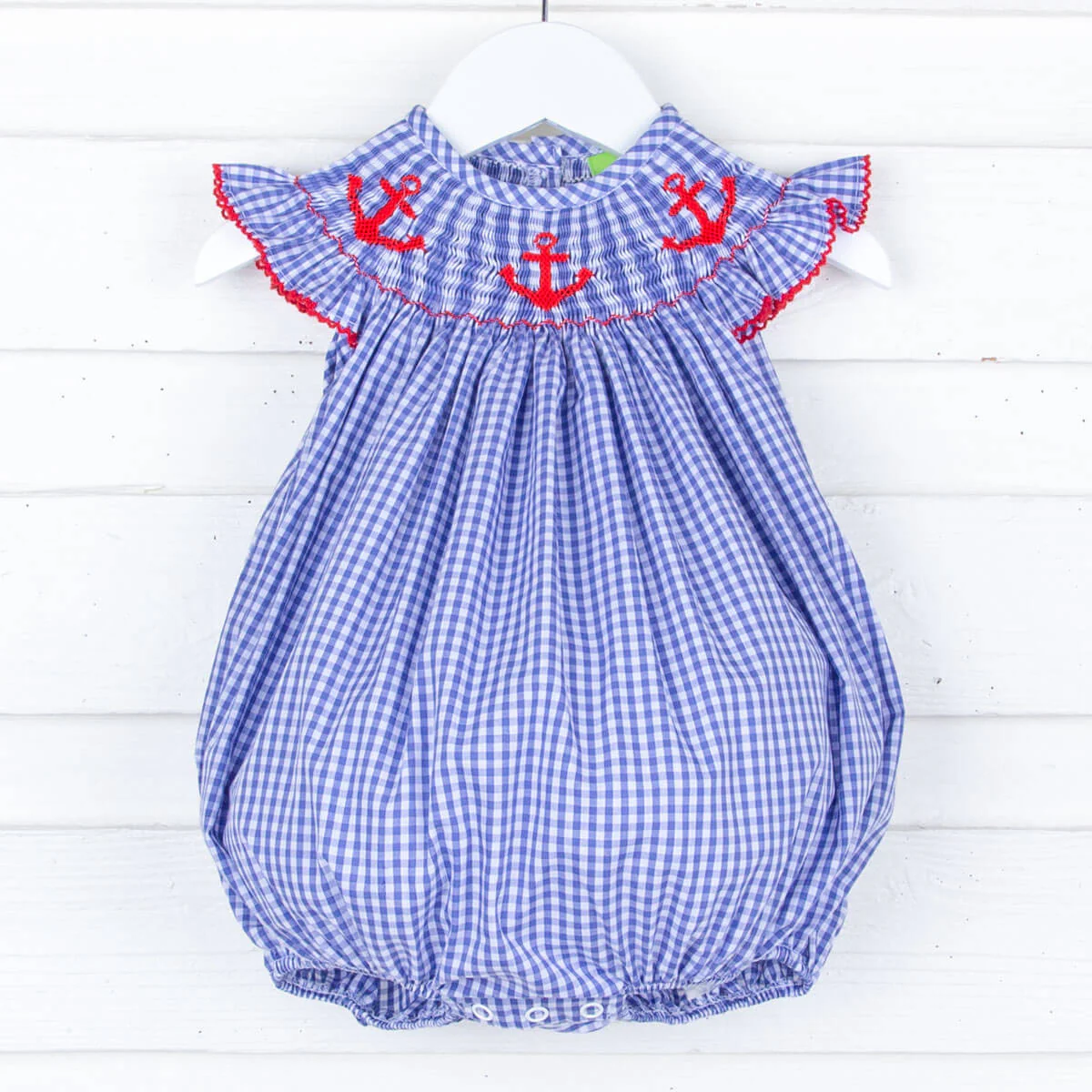 Red Anchor Smocked Royal Blue Bubble