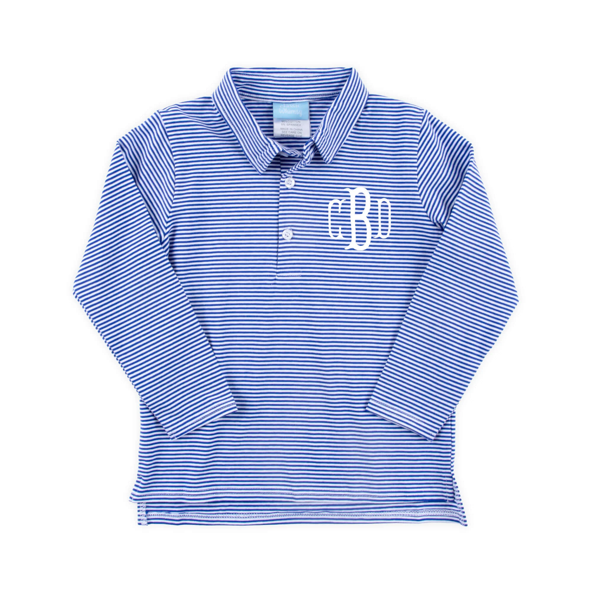 Royal Blue Stripe Long Sleeve Polo - Image 2