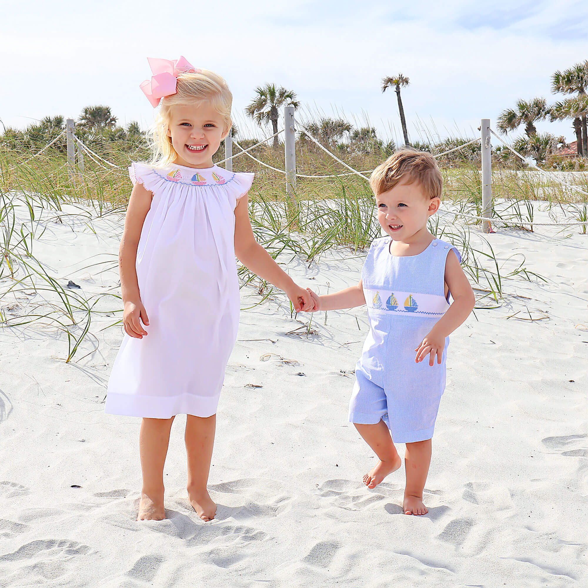 Sailboat Bliss Smocked Blue Gingham Jon Jon - Image 3