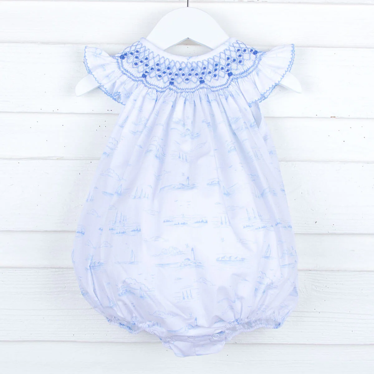 Sailboat Toile Smocked Bubble