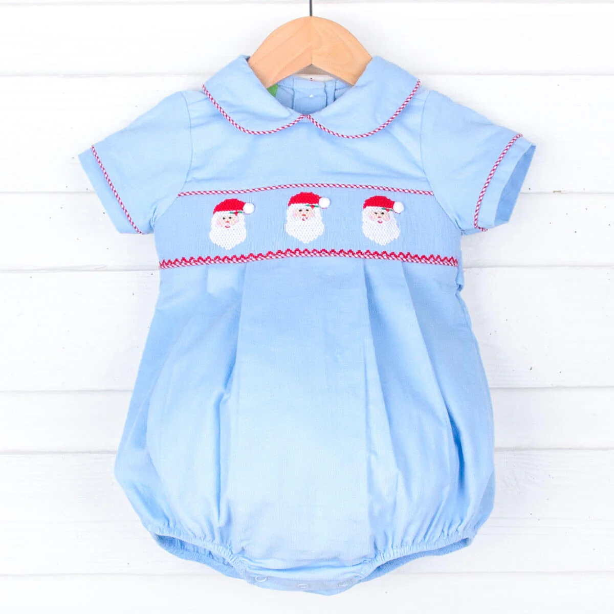 Santa Claus Smocked Collared Bubble Blue Corduroy