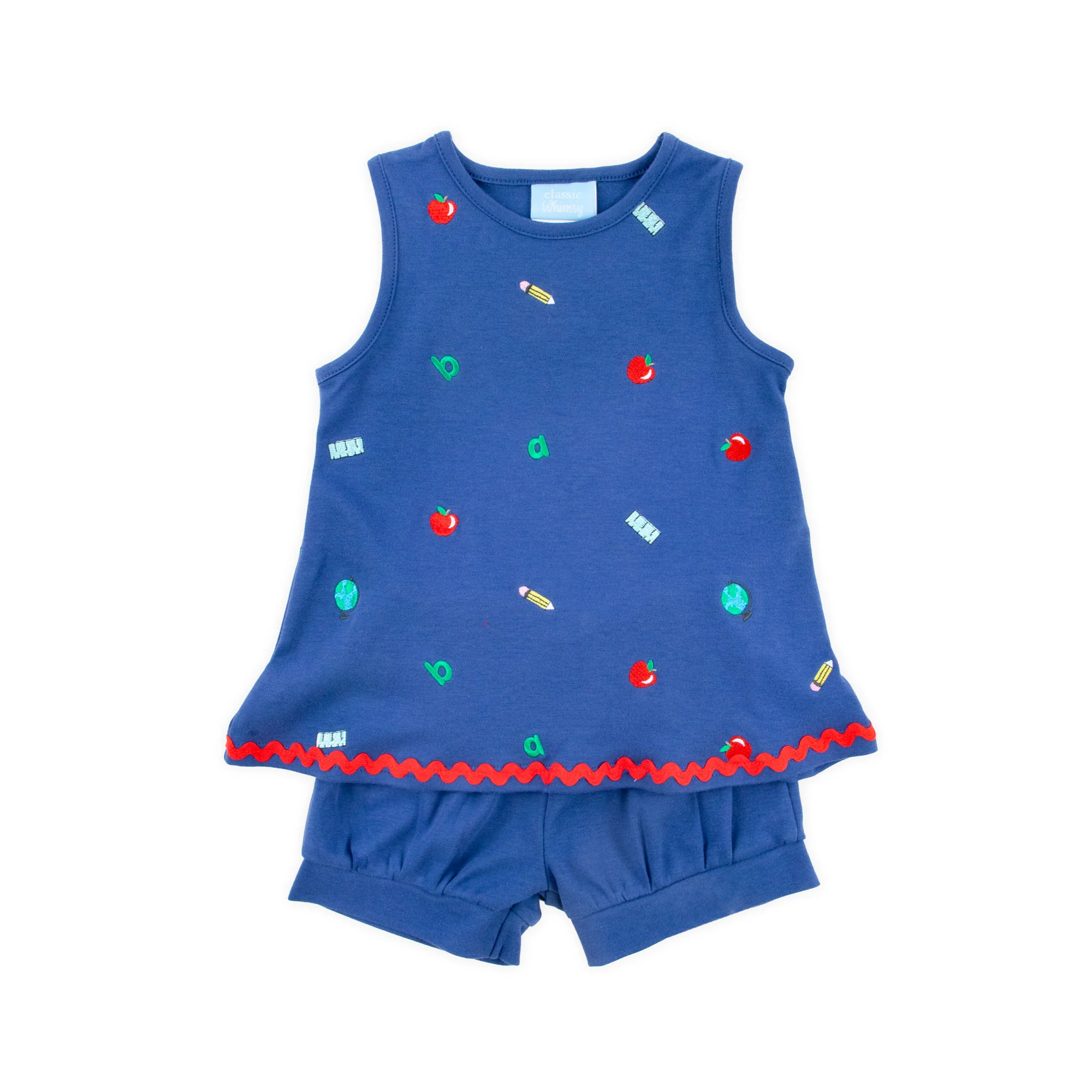 School Rules Embroidered Blue Eleanor Short Set