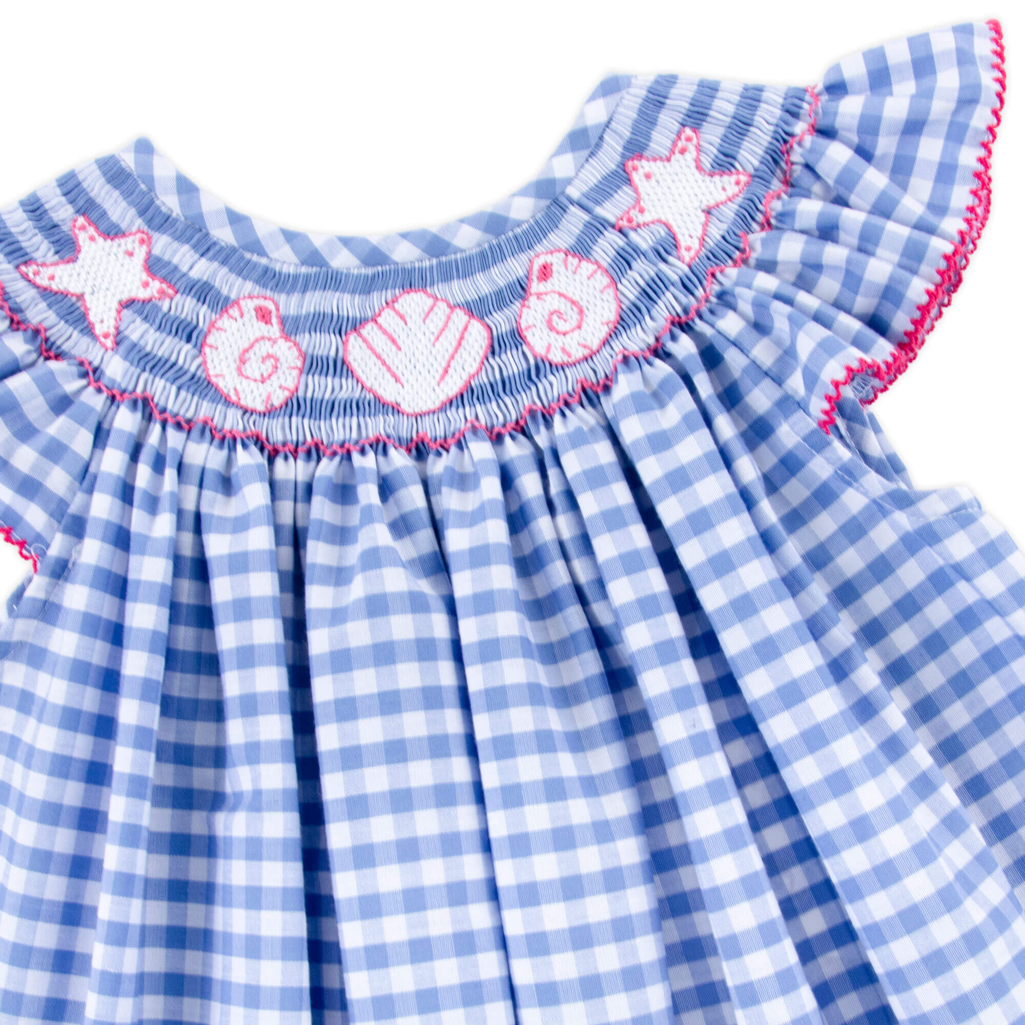 Seashell Smocked Blue Gingham Bloomer Set - Image 2
