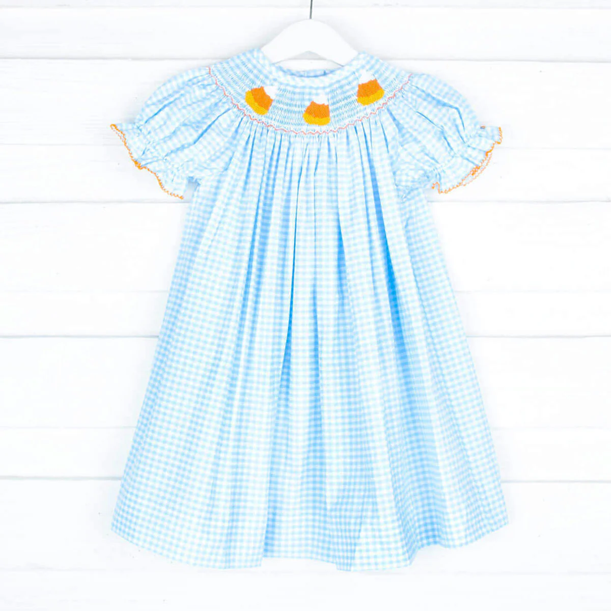 Smocked Candy Corn Turquoise Dress
