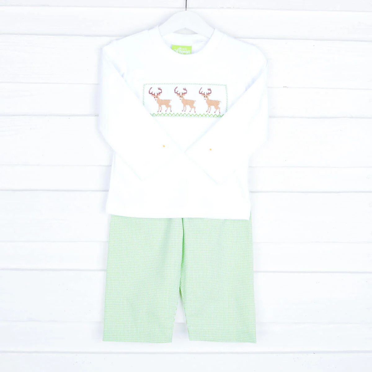 Smocked Deer Lime Green Pant Set