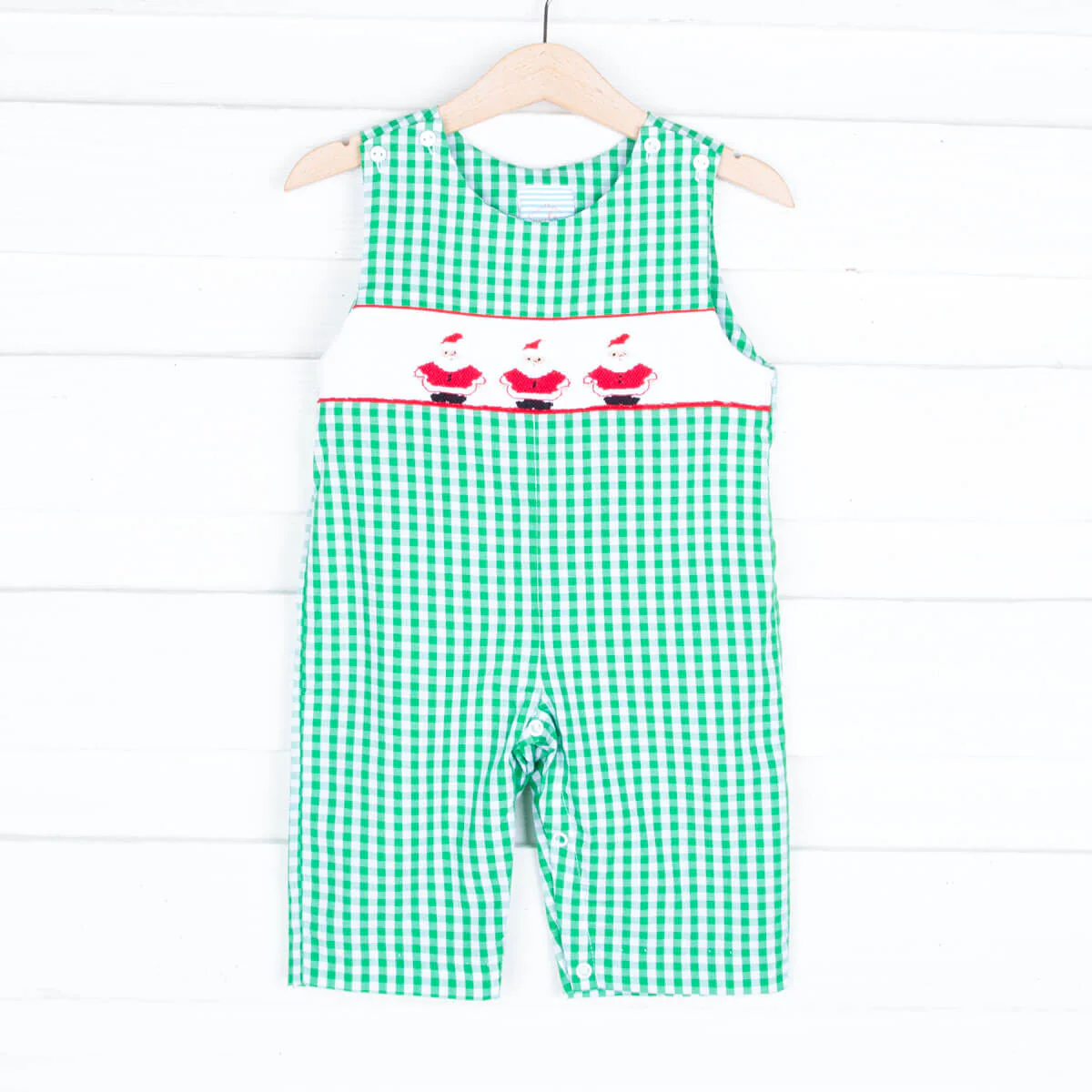 Santa Express Green Check Smocked Longall