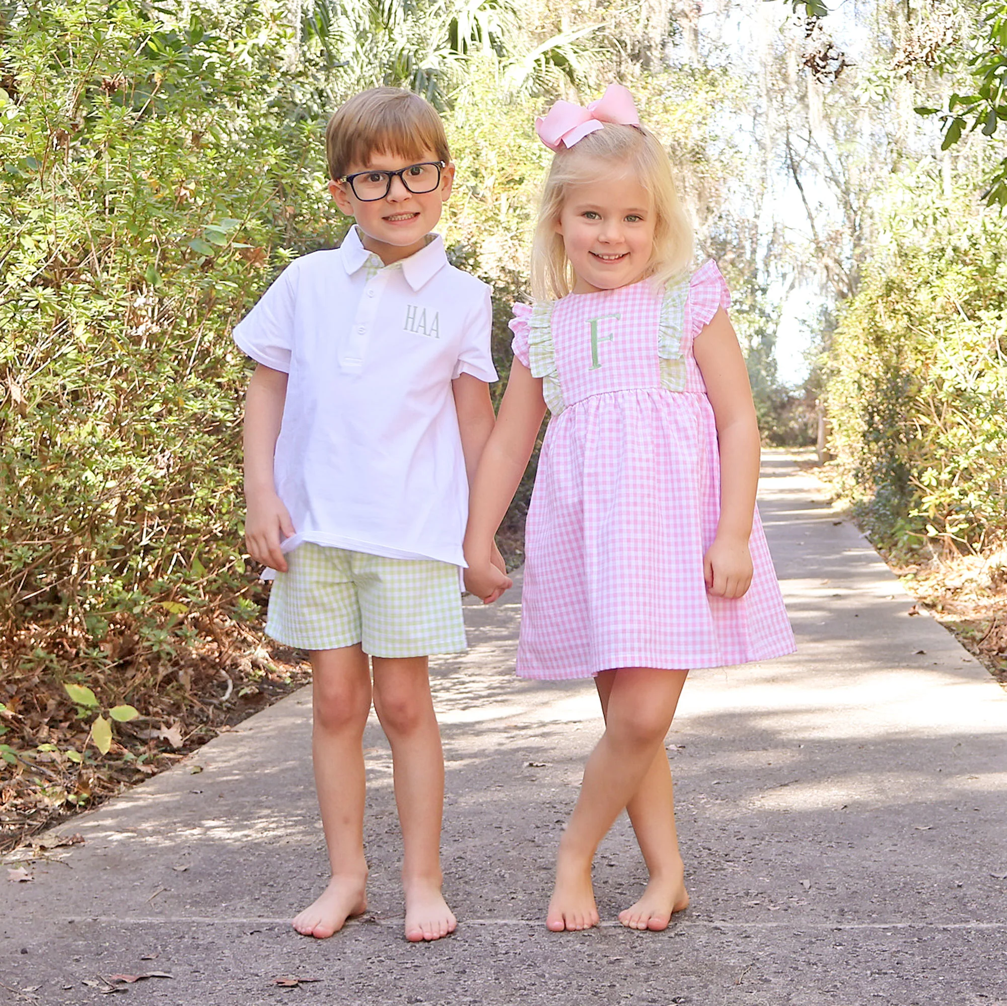 Spring Days Light Green Gingham Polo Short Set - Image 3