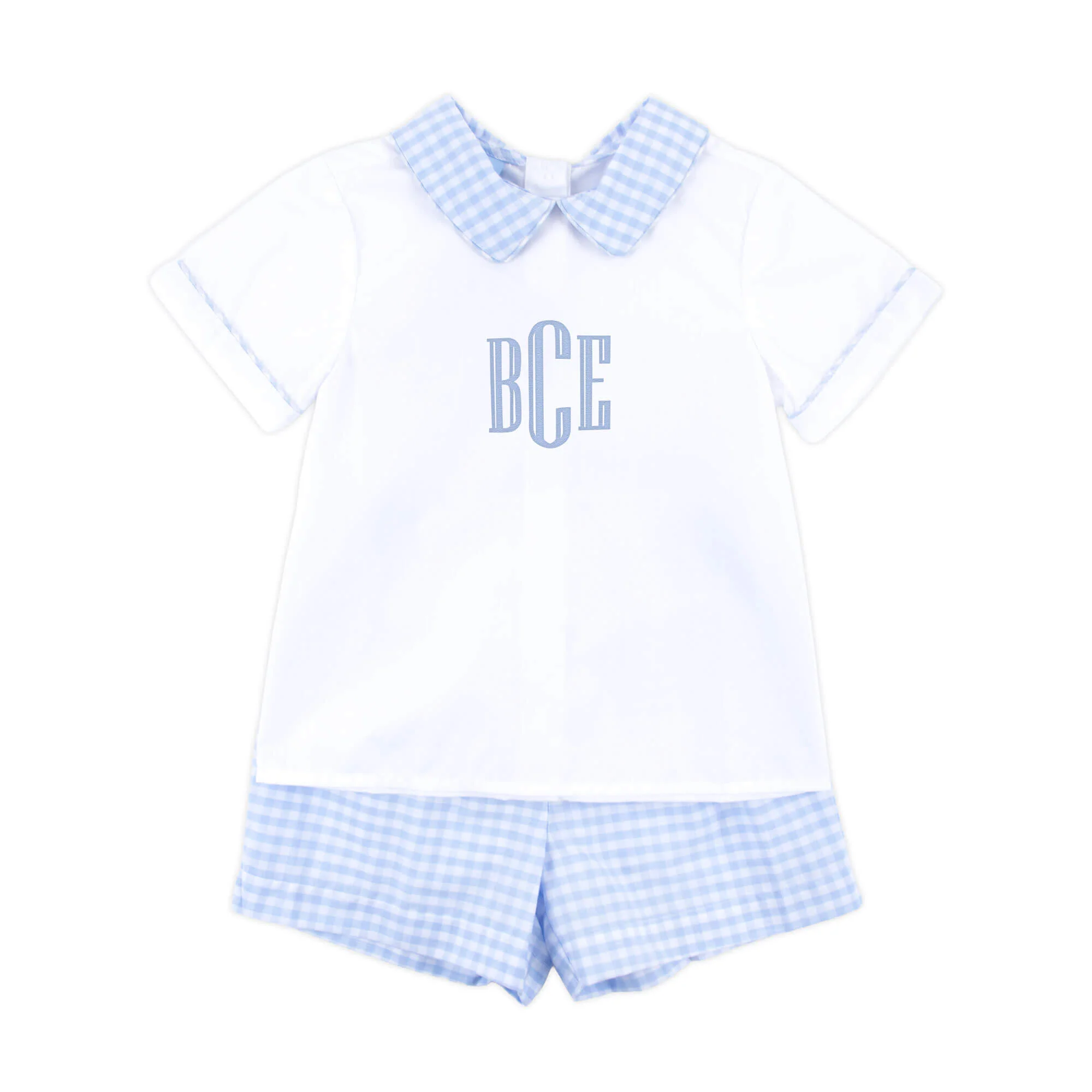 Light Blue Check Collared Short Set