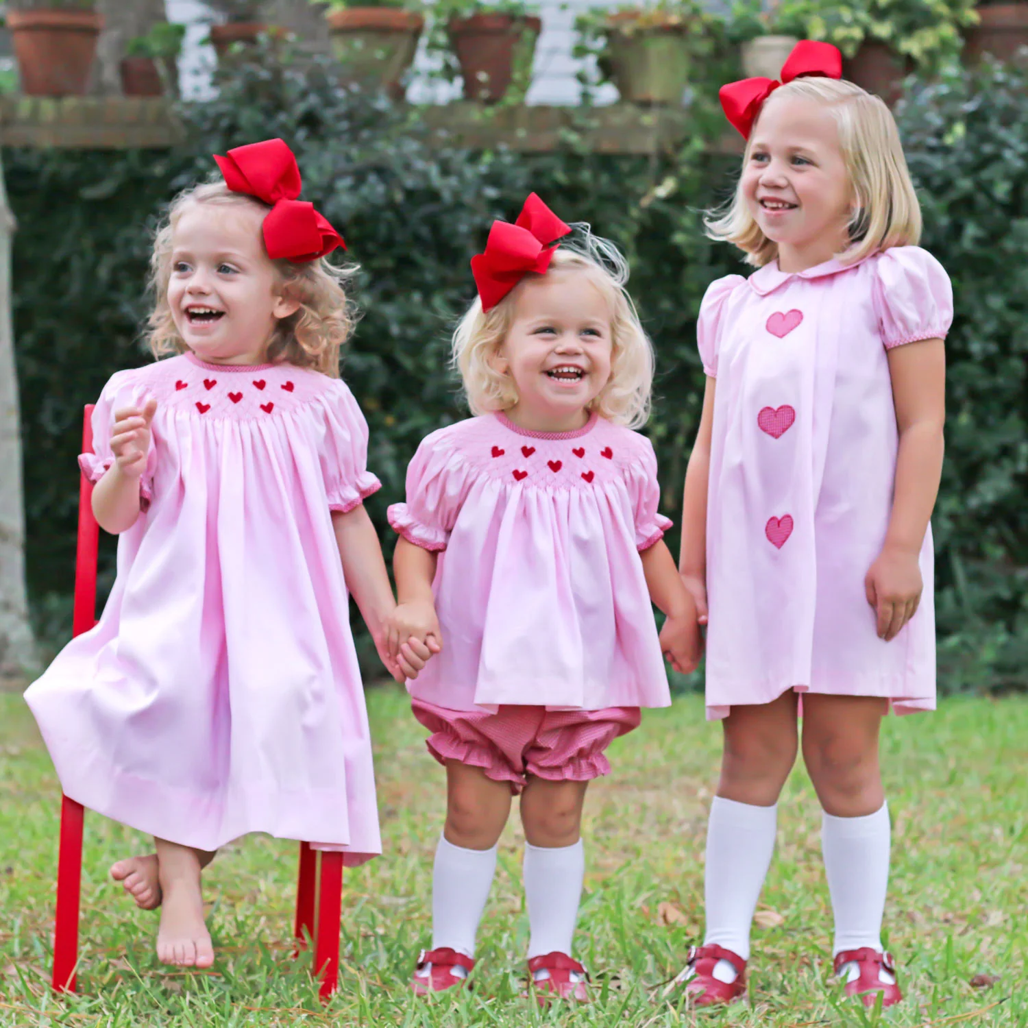 Tiny Hearts Pink Pique Smocked Bishop Dress - Image 6