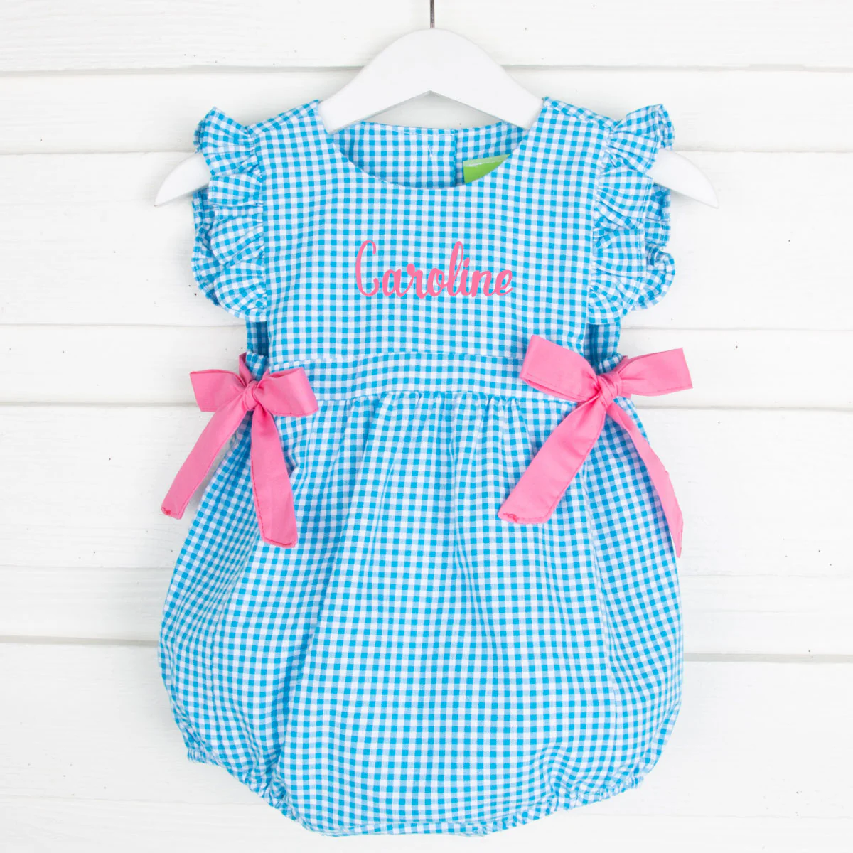 Turquoise Gingham Side Tie Bubble