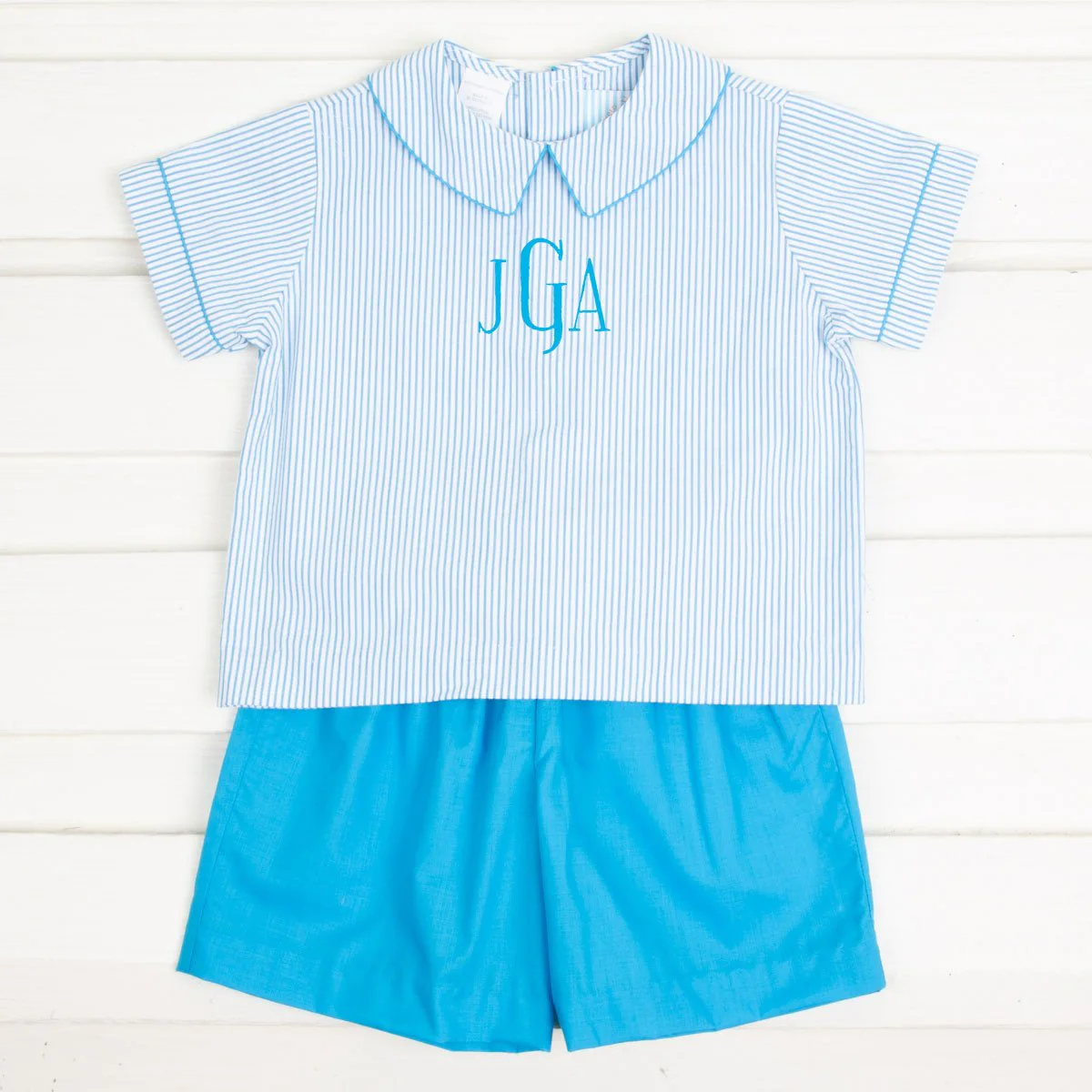 Turquoise Stripe Seersucker Short Set