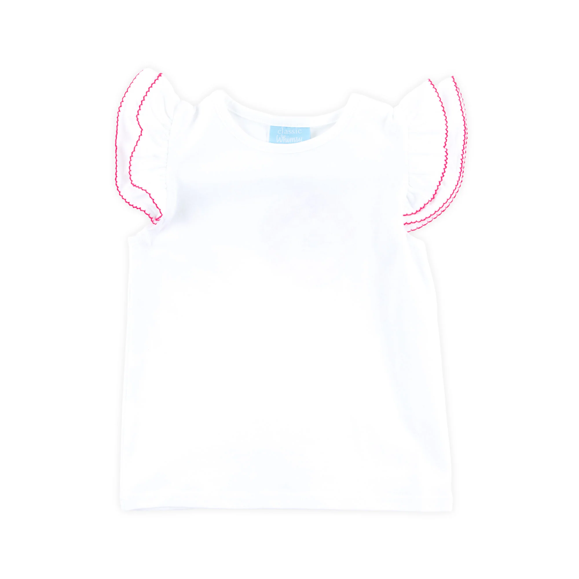 White Flutter Sleeve Top with Red Trim - Image 2